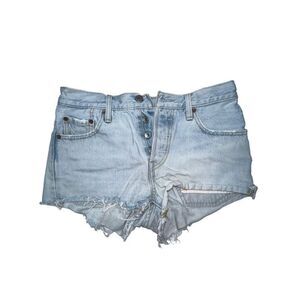 Levi's 501 Cut Off Button Fly Light Wash Mid Rise Cut Off Denim Jean Shorts | Si